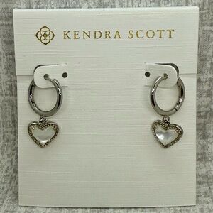 NWT Kendra Scott Ari Heart Huggie Earrings: Silver & Ivory Mother-of-Pearl